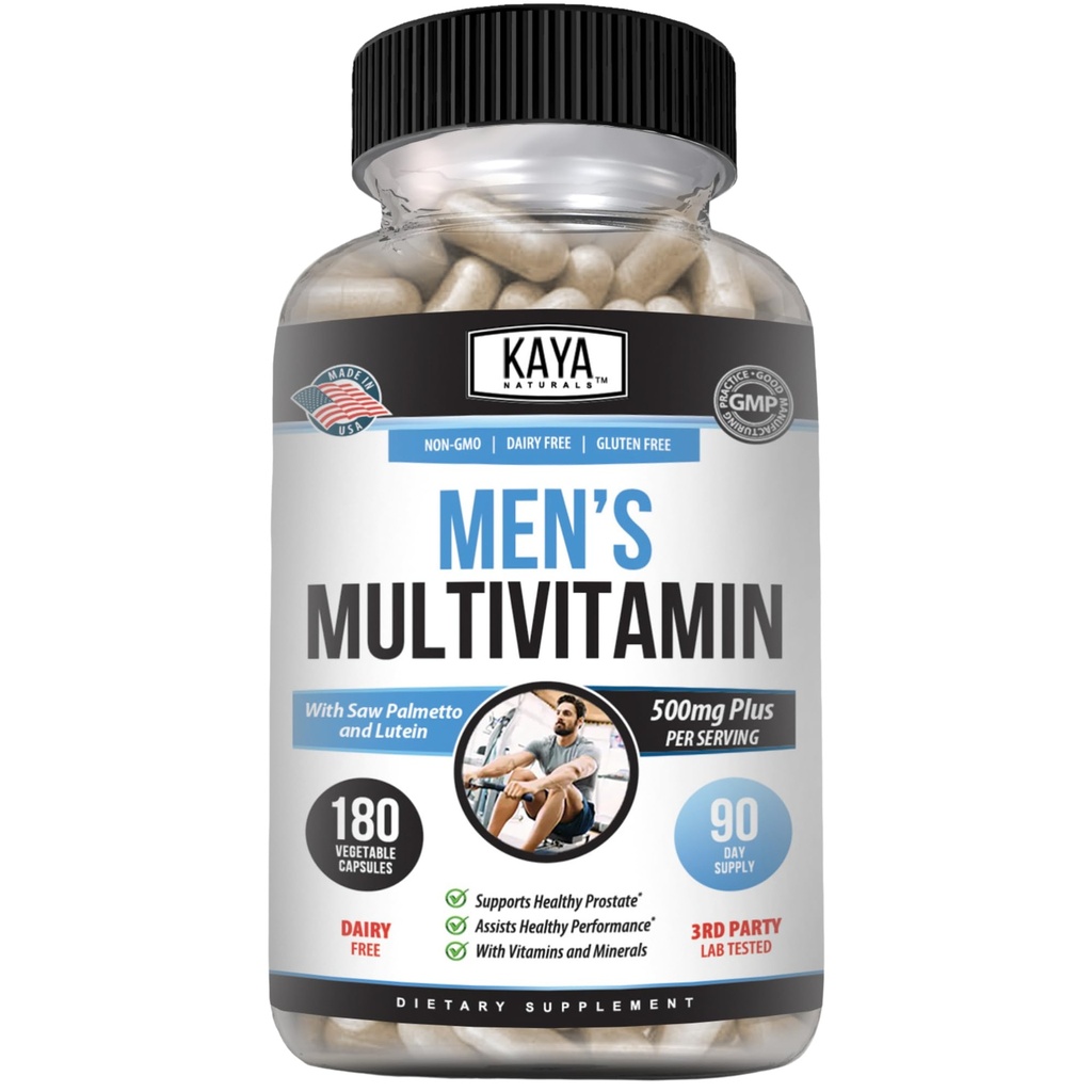 Kaya Naturals Multivitamine pour hommes - Multivitamine de la prostate pour hommes - Supplément quotidien multiminéral - Pills pour hommes - Soutient une prostate saine - Vitamines para Humbres - 180 Capsules de Veggie
