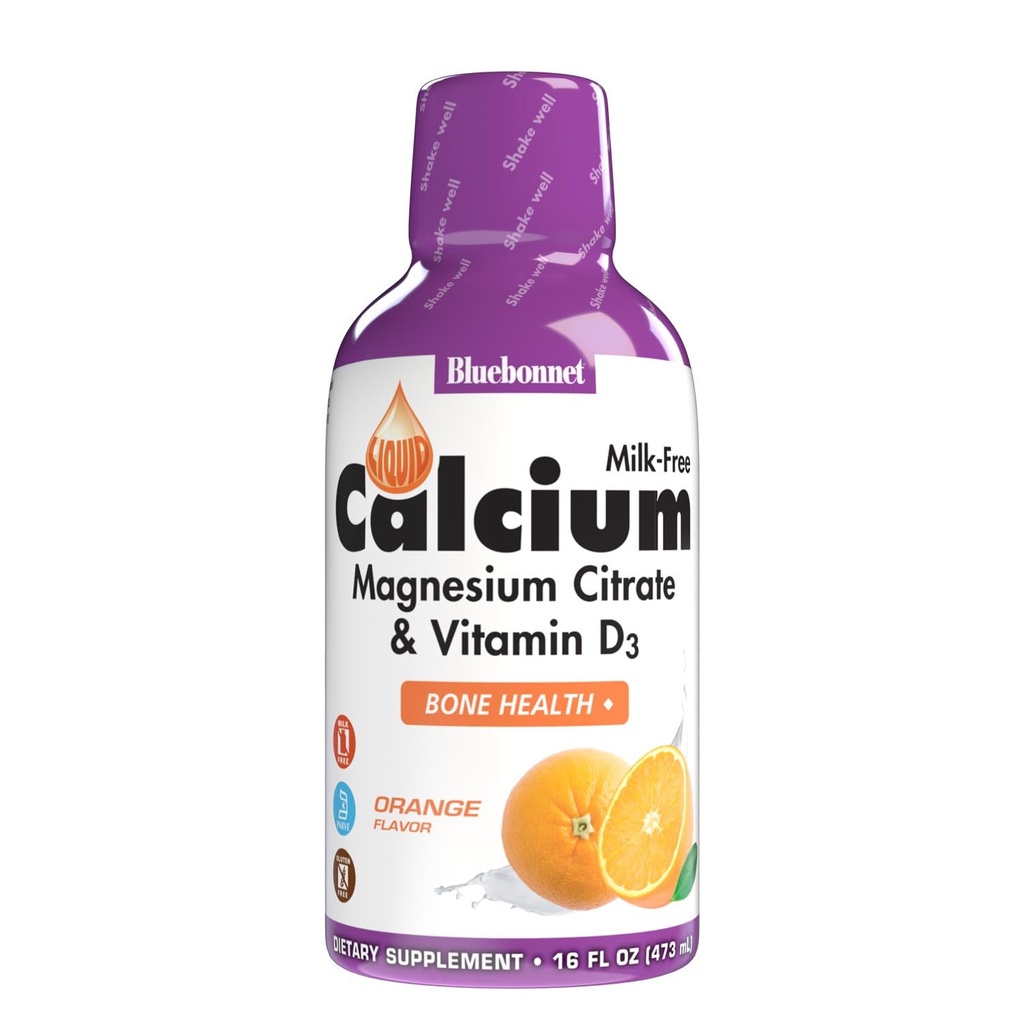 Bluebonnet Nutrition Liquid Calcium Citrate Magnesium Citrat, Vitamin D3, Knochengesundheit, Glutenfrei, Sojafrei, milchfrei, koscher, 16 Fl Oz, 32 Servierungen, Orange Flavor, 16 Fl Oz (Pack von 1)