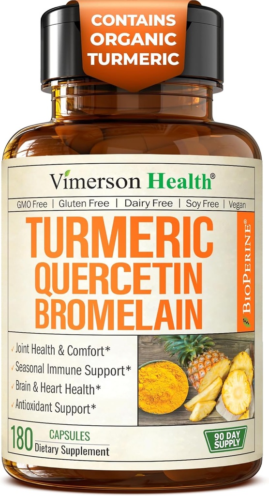 Quercetin mit Bromelain Turmeric Curcumin Supplement – Allergy Relief, Joint & Immune Support – Organic Turmeric Supplement mit Black Pepper (Bioperine) – 180 Quercetin 500mg Kapseln