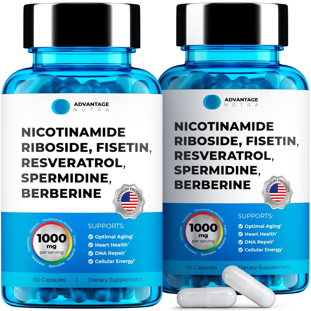 Liposomal Nicotinamide Riboside NR Supplement Resveratrol NAD : Nicotinamide 500mg w/Fisetin, Resveratrol Powder Spermidine Berberine NAD Resveratrol Supplement 500 mg - 60 caps 2 Pack