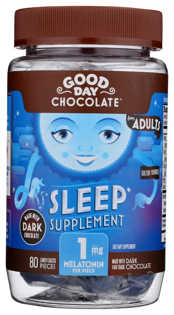 Good Day Dark Chocolate Melatonin für Erwachsene [80 Count ] - Fair Trade Non-GMO Dark Milk Chocolate mit Kamille und Melatonin 1 mg - Adult Melatonin, Adult Natural Sleep Aid Supplement