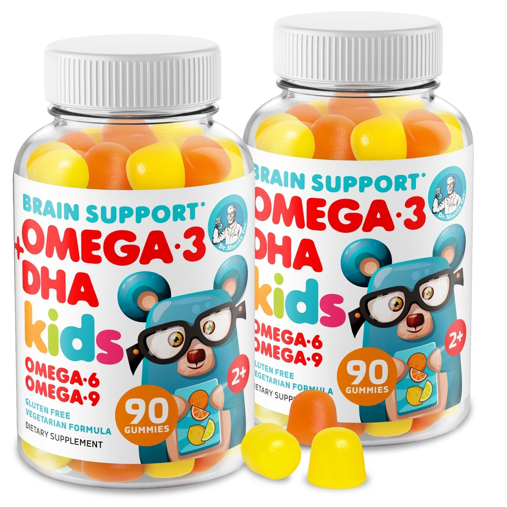 DR. MORITZ Omega 3 Gummies enfants (180 comtes), Omega végétalien3 Gummies pour enfants sans huile de poisson, vitamines pour la santé du cerveau et du coeur, Omega sans gluten 3 6 9