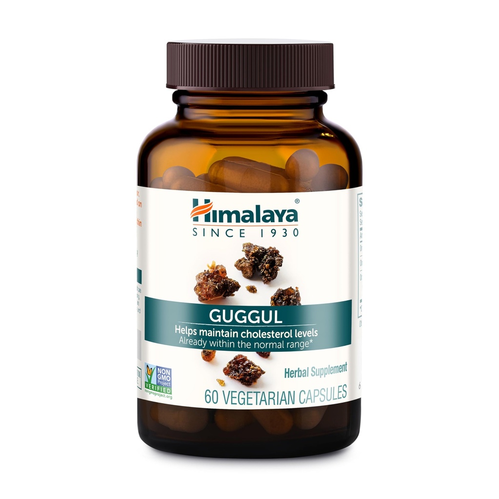 Himalaya Guggul - Soutien du foie à base de plantes pour la désintoxication du foie, le cholestérol, le HDL et le LDL - Vegan, non-OGM, sans gluten, 720 mg, 60 capsules