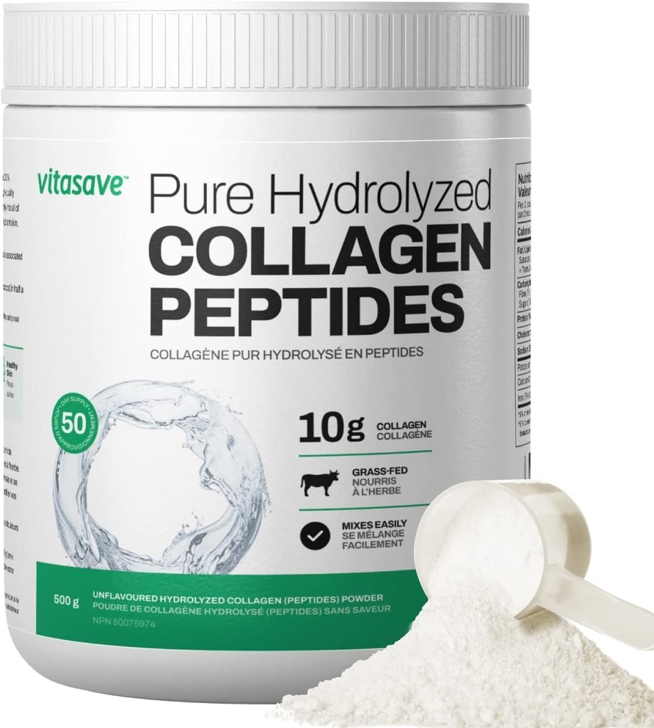 Vitasave Collagen Peptides Powder – 10g hydrolysiertes Kollagen per Servieren – Unflavored, Grass-Fed, Keto Friendly – Haut, Haar, Nägel & Gelenkunterstützung – 500g