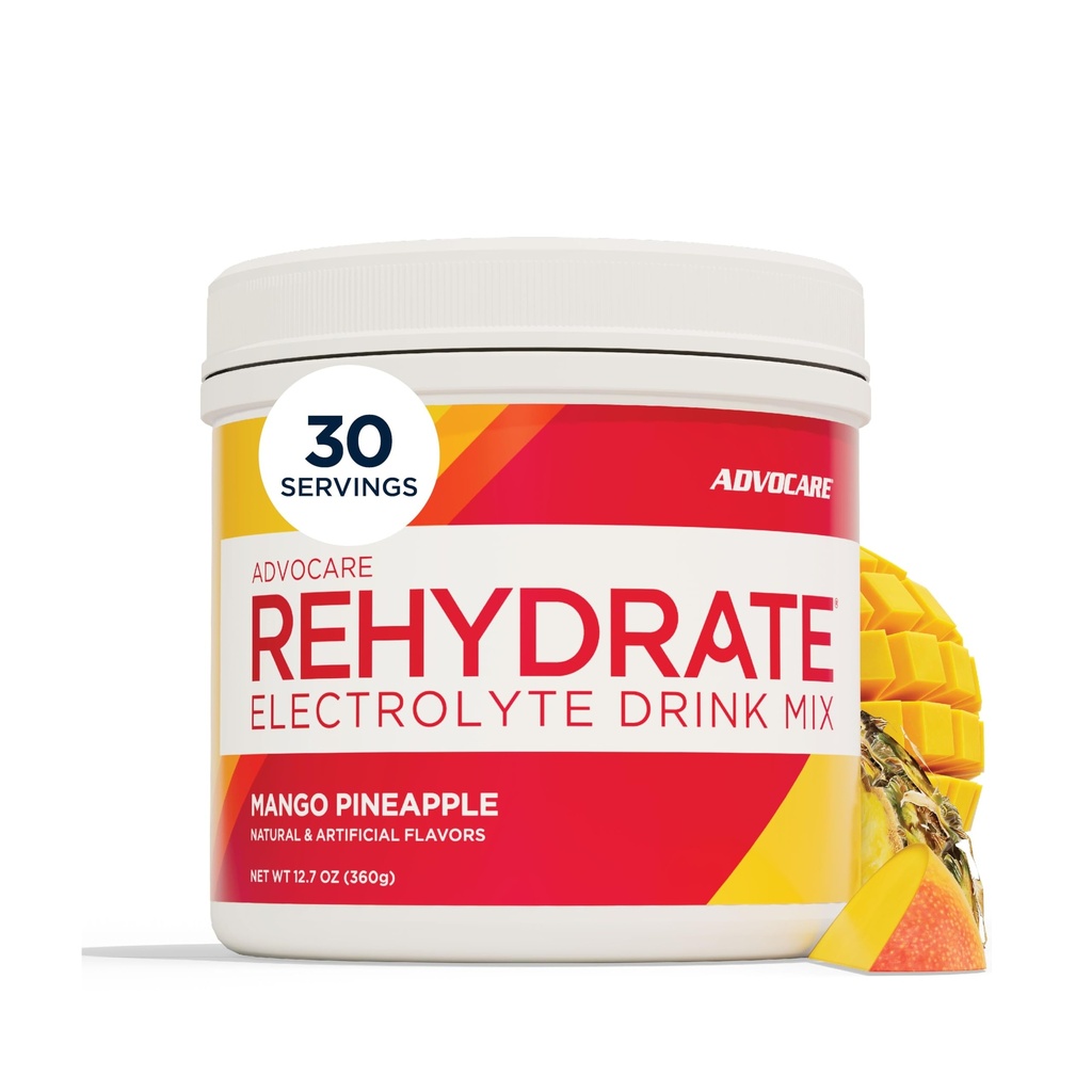 AdvoCare Rehydrate - Mélange de boissons électrolytes - Comprend du magnésium, du sodium, du potassium et du calcium - Antioxydant et acide amino Fortifié - Soutient l'hydratation et la récupération - Ananas de mangue, 12,7 oz
