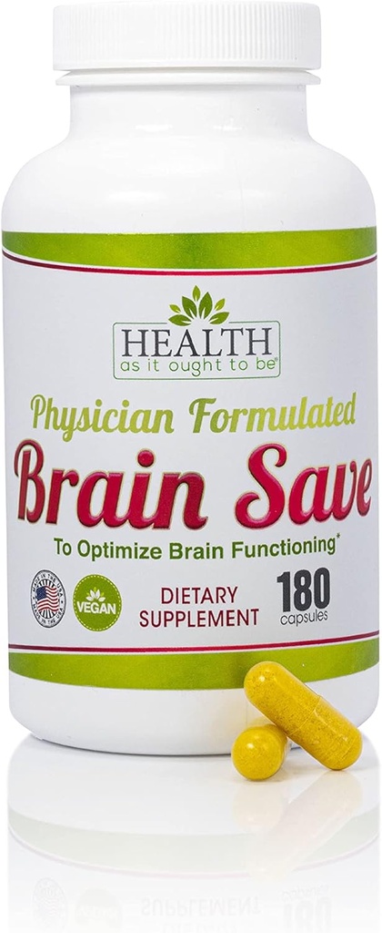 Health As It Ought To Be Brain Save Supplement | Physician Formulated to Optimize Brain Functioning | 180 Capsules