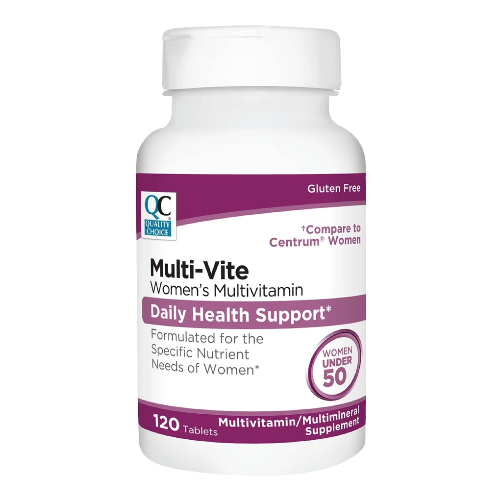 Quality Choice Womens Multi-Vite, Multivitamin Tablets for Daily Health Support Formulated for Women Under 50 in 120 Count Bottles