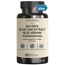 VINATURA Organic Sea Moss, Blue Vervain - mit schwarzem Seed Oil, Ashwagandha, Ginger, Burdock Root Capsules - 1250mg pro Servierung, *USA Made &Tested* Immun Booster für Erwachsene