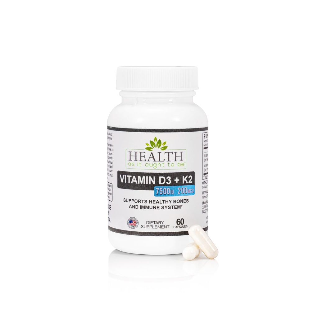 Gesundheit als es Ought Vitamin D3+K2 Supplement | Unterstützt gesunde Knochen und Immungesundheit | 60 Kapseln