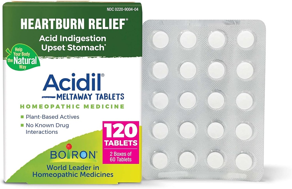 Boiron Acidil Tablets für das Relief von Säure Reflux, Sodbrennen, Verdauung und Upset Stomach - 120 Count (2 Pack von 60)