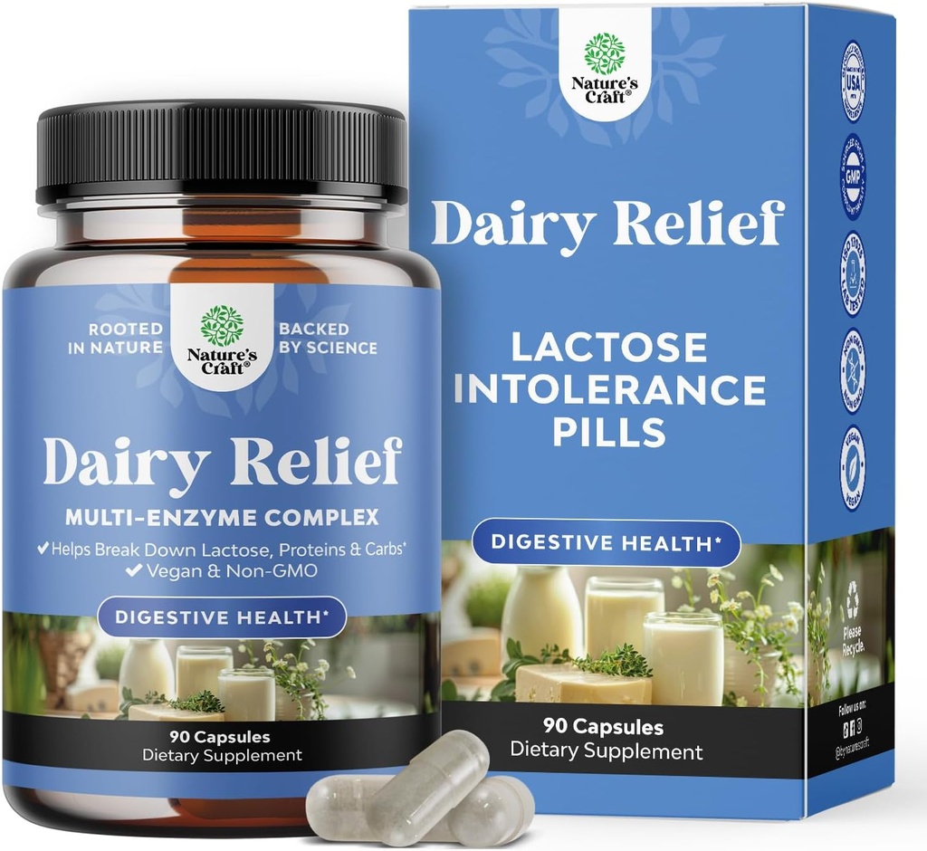 Lactose Intolerance Pillen 90 Tage Versorgung - Fast Acting Dairy Digestive Enzyme - Dairy Relief Pillen für Verdauung, Bloating, Gas und Carb Protein - Verdauungsergänzung für Lactose Intolerance Relief