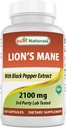 Best Naturals Lions Mane Champignon Supplément 2100mg - 120 Capsules - Soutient la clarté mentale, la concentration et la santé immunitaire - Ajout de poivre noir pour une absorption maximale