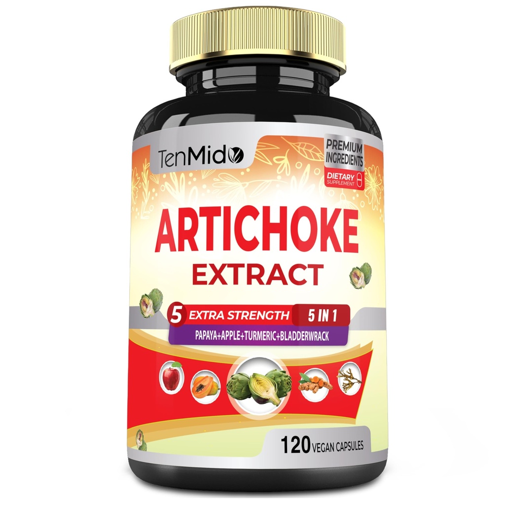 Artichoke Supplement Extrakt Kapseln, 4 Monate Versorgung mit Papaya, Apfelpektin, Kurkuma, Blase - Unterstützt Verdauungsfunktion - 120 Vegan Kapseln