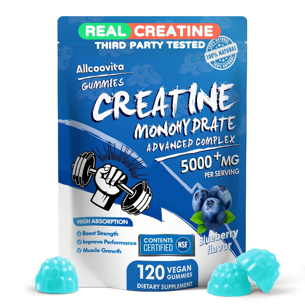 Creatine Monohydrate Gummies Complex für Männer & Frauen - 120 Gummie Erweiterte Formel, L-Taurine + Vitamin B12 für Muskelkraft, Muskelaufbau, Energie-Boost, Pre-Workout-Ergänzung -Blueberry