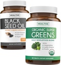 Schwarzes Saatgut Öl & Bio Super Greens (3-Monat-Versorgung) Seed & Sprout Bundle aus schwarzem Samenöl (180 Kapseln) Kaltgepresste Nigella Sativa & Bio Super Greens Pulver (180 Tabletten) Komplette Superfood