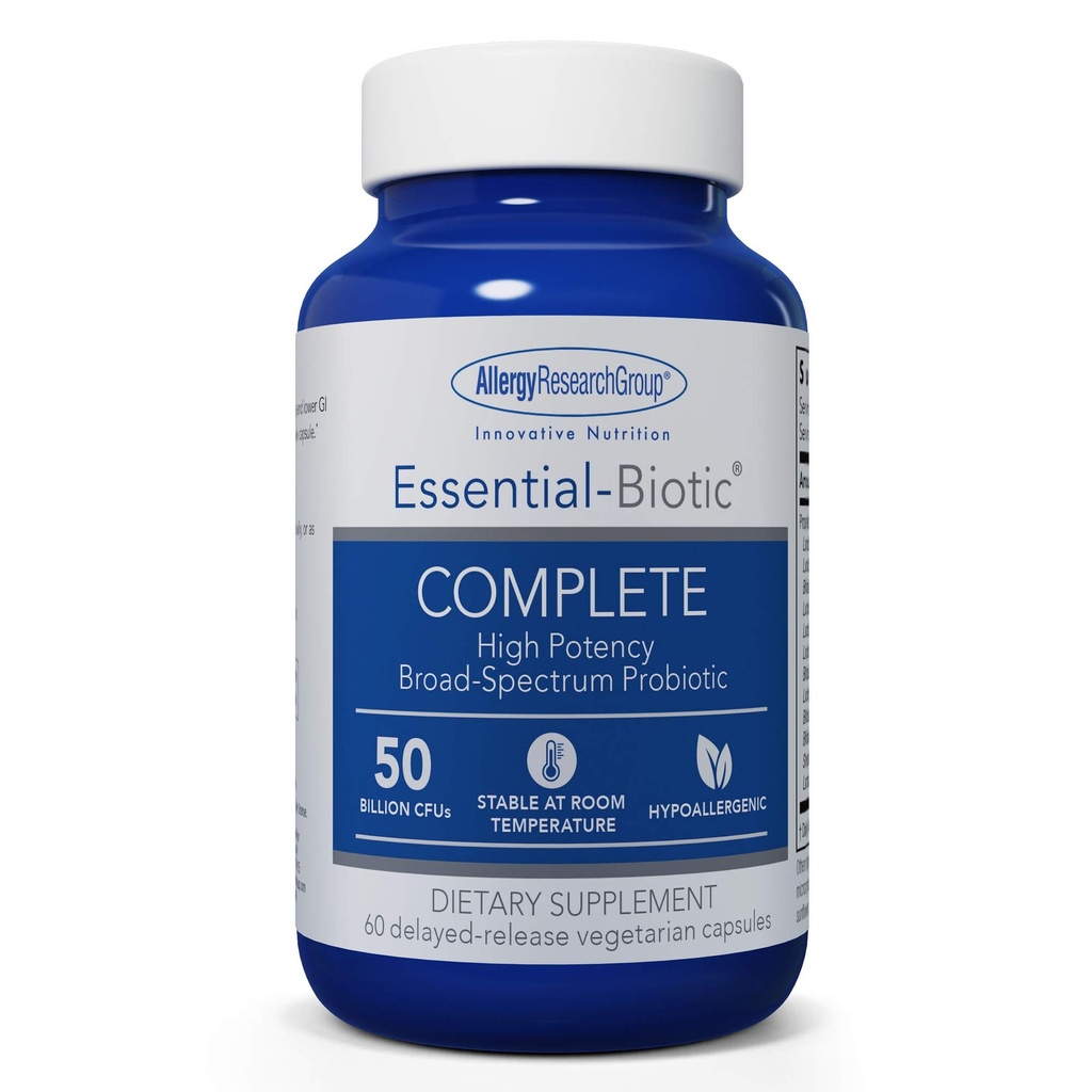 Allergy Research Group Essential-Biotic Complete Supplement - High Potency Probiotics for Men & Women, unterstützt Gut & Verdauungsmedizin, 50 Billion CFUs, Verzögerung Vegetarische Kapseln - 60 Count