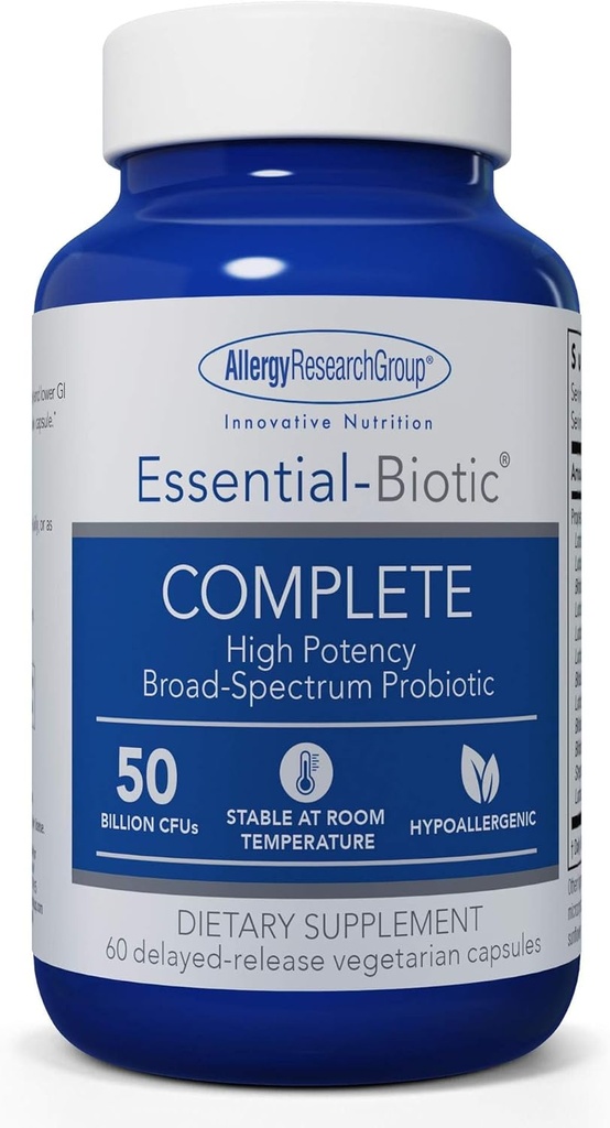Allergy Research Group Essential-Biotic Complete Supplement - High Potency Probiotics for Men & Women, unterstützt Gut & Verdauungsmedizin, 50 Billion CFUs, Verzögerung Vegetarische Kapseln - 60 Count