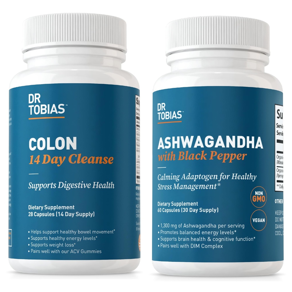 Dr. Tobias Colon 14 Day Cleanse und Ashwagandha Capsules, Colon Cleanse Detox und Calming Adaptogen, unterstützt Energie & Immune Health, Non-GMO