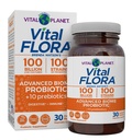 Vital Planet - Vital Flora Advanced Biome Probiotique 100 milliards CFU, 100 souches diverses, 10 prébiotiques organiques, immunosupport, Colon et probiotiques de santé digestive pour les femmes et les hommes 30 capsules