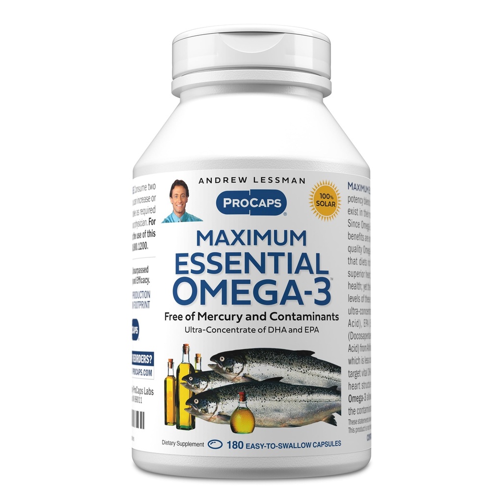 ANDREW LESSMAN Maximum Essential Omega-3 Unflavored, 180 Softgels - Ultra-Pure Omega-3 Fish Oil 1200 mg-High DHA, keine Mercury Supplement-Small, einfach zu schlucken Fischöl Kapseln