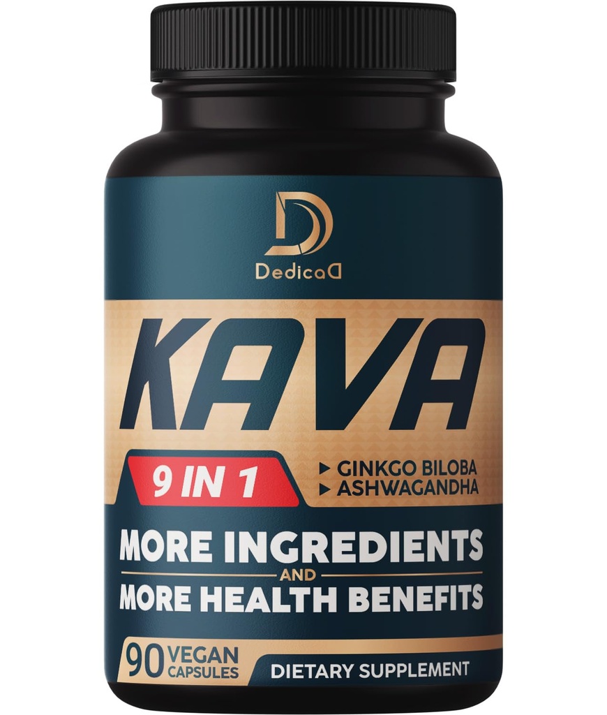 Kava Kava Kapseln - 3 Monate Versorgung - 9 Kräuter mit Ginkgo Biloba, Ashwagandha Root, Andean Cocoa, Graviola Leaf, Kamille, Valerian, Lemon Balm & Skullcap - Unterstützung Mood & Immune - 90 Pillen