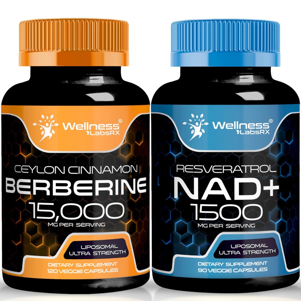 WELLNESS LABSRX Supplément NAD, 1500mg - NAD+ avec resvératrol│Berberine 1500mg - Berberine avec Ceylan Cannamon
