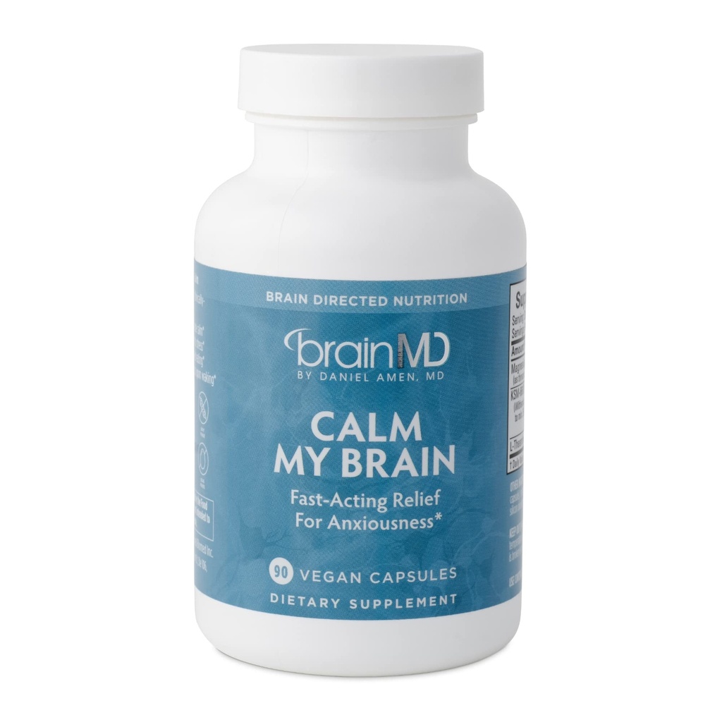 Dr Amen BrainMD Calm My Brain - 90 Capsules Vegan - Formule à action rapide avec Magnésium, Ashwagandha & L-Theanine - 30 portions