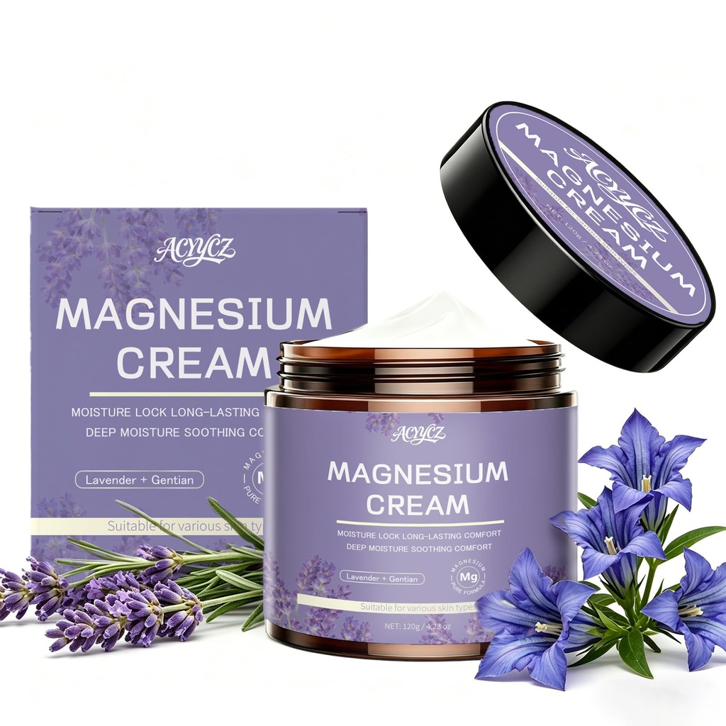 Topical Magnesium Glycinate Cream, Fast Absorbing Magnesium Rub for Muscle Comfort, Leg Discomfort & Nerve Relaxation, Hydrating Body Butter Balm for Night Calm, Lavender Scented Skin Moisturizer (1)