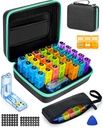 Organisateur mensuel de pilules 3 fois par jour, Friwole Medicine Organizer Box with Portable Hard Shell and Pill Cutter, 31 jours Pill Box with Monthly and Weekly Sticker (3 fois par jour)
