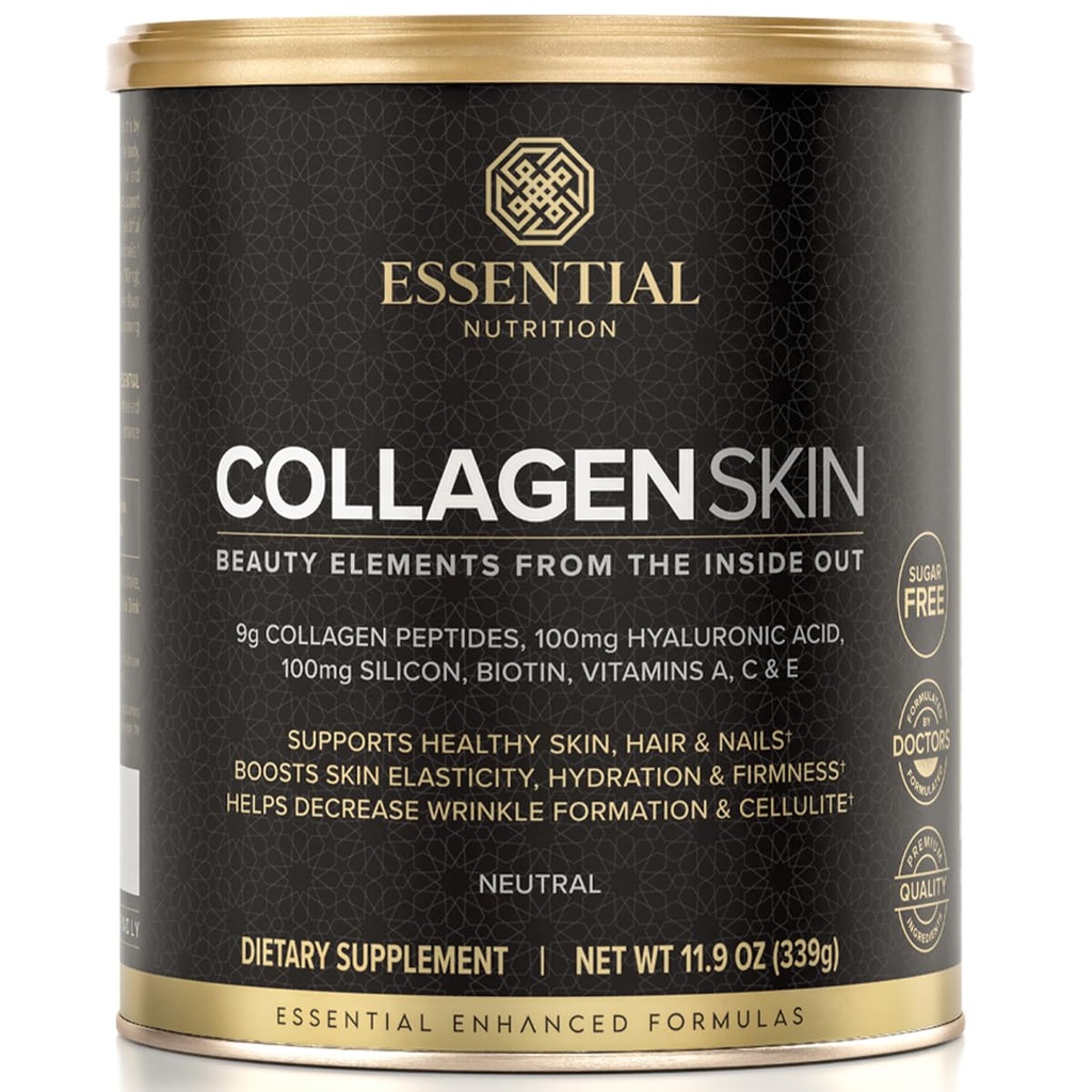 Essential Nutrition Collagen Skin - hydrolysierte Collagen Peptide, mit Hyaluronsäure, Silikon & Biotin - Haar, Haut & Nails - Neutral - 11,9 Unze (30 Servierungen)