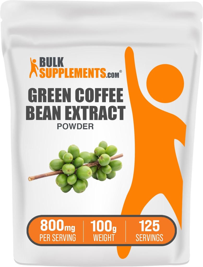 Suppléments en vrac Poudre d'extrait de café vert - Suppléments de café vert - Support énergétique, sans gluten, 800mg par portion, 100g (3.5 oz) (paquet de 1)