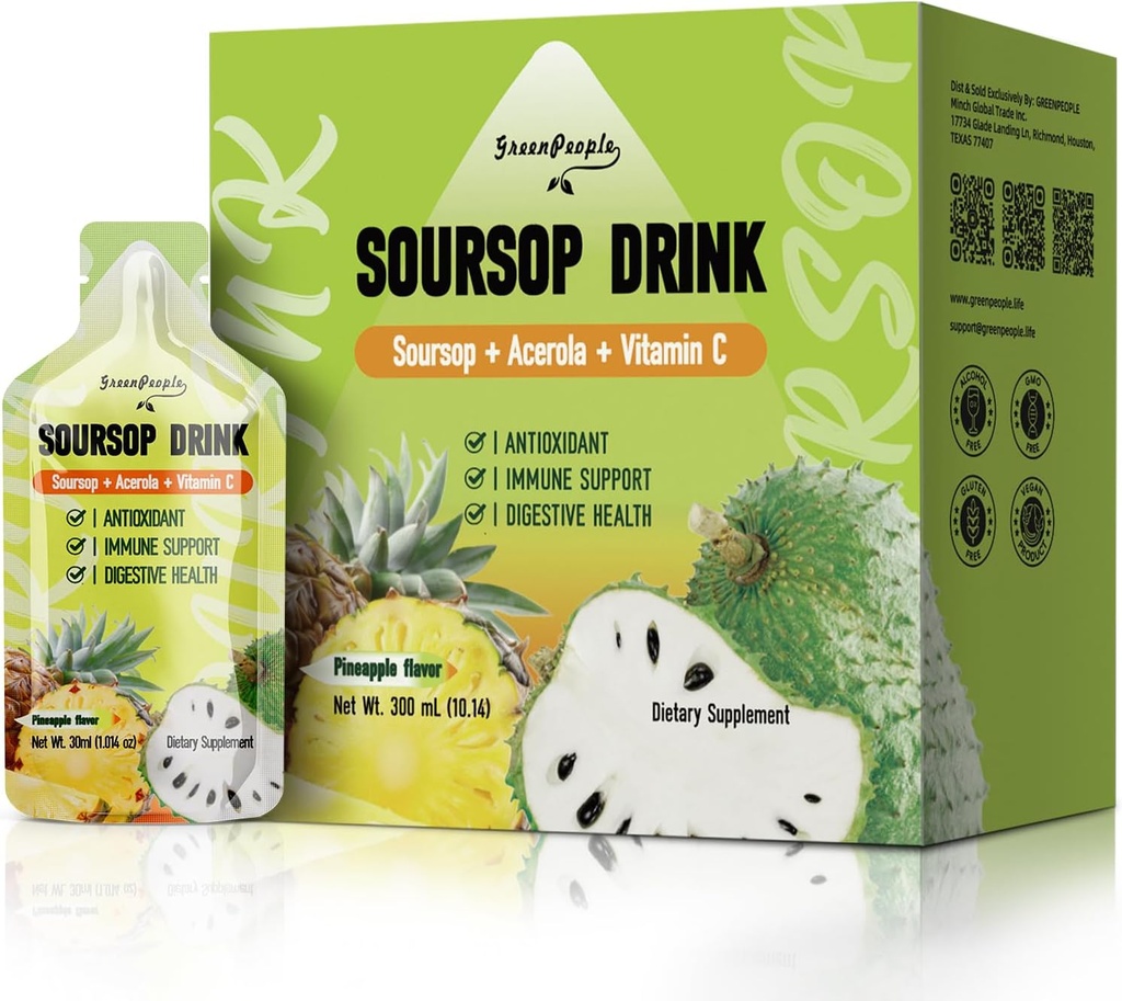 GREENPEOPLE Soursop & Acerola Liquid Supplement Drink, Soursop Bitters Flüssigkeit, Immun Boosting Vitamin C Getränk, schnelle Absorption, Vegan, Non-GMO, 10 Packungen