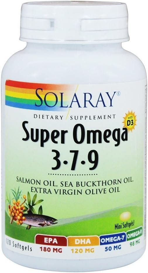 Solaray Super Omega 3-7-9 mit Vitamin D-3 & Lachsöl, 120 Softgels