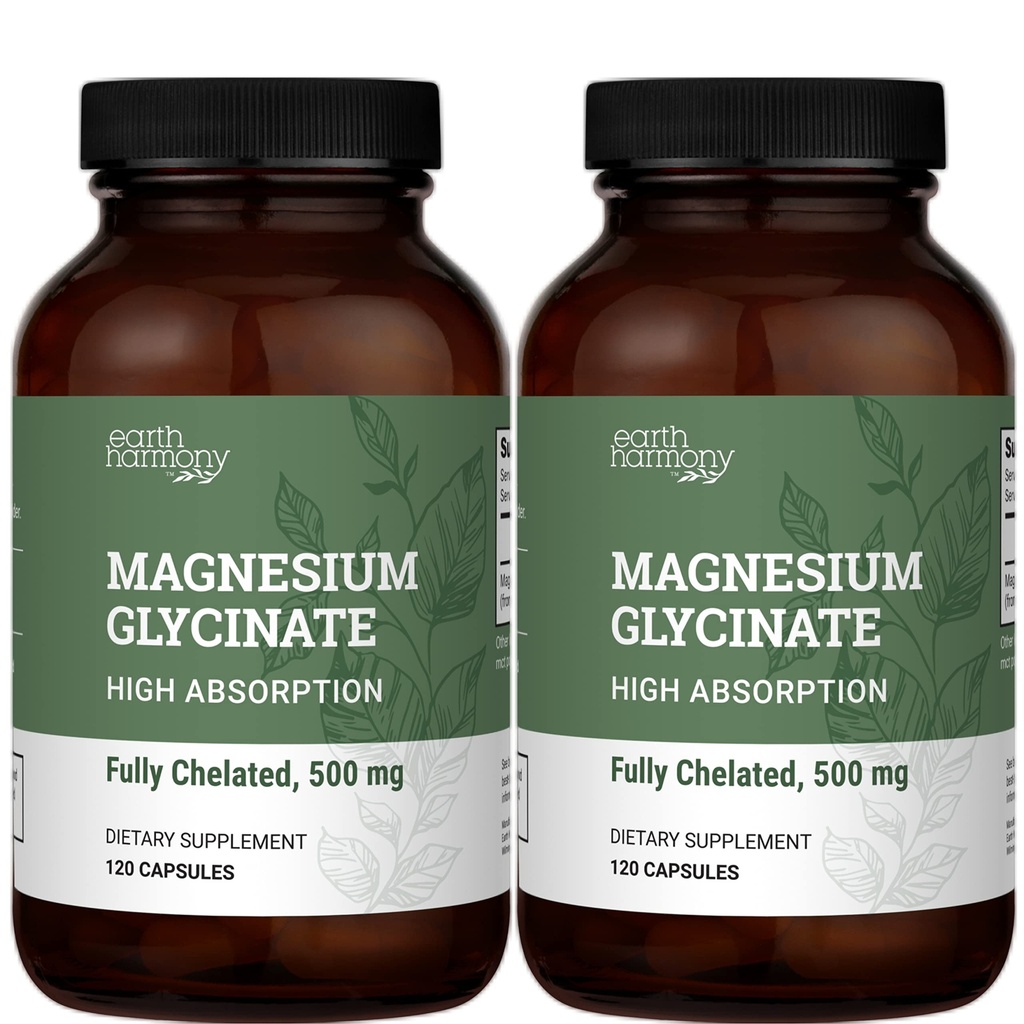 Erd-Harmonie Chelat Magnesium Glycinat 500mg - 120 Kapseln (2-Pack, 1000mg Gesamt)