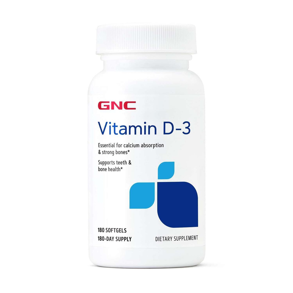 GNC Vitamine D3 Supplément de 50mcg, soutient la santé des dents et des os, 180 portions