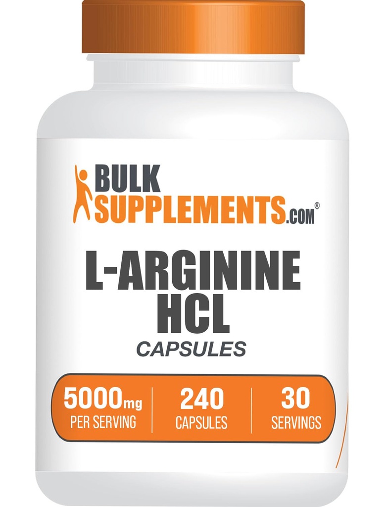 BulkSupplements.com L-Arginin HCl Kapseln - Nitric Oxide Supplement, Arginine Supplement - Glutenfrei, 8 Kapseln pro Portion (5000mg), 240 Zähler (Pack von 1)