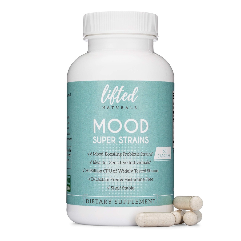 Probiotiques - Mood Super Strains Probiotique - Soutient naturellement la digestion et l'humeur - Probiotiques sans histamine avec Rhamnosus GG, supplément probiotique stable de la plate-forme, 60 jours d'approvisionnement, non-OGM, végétalien