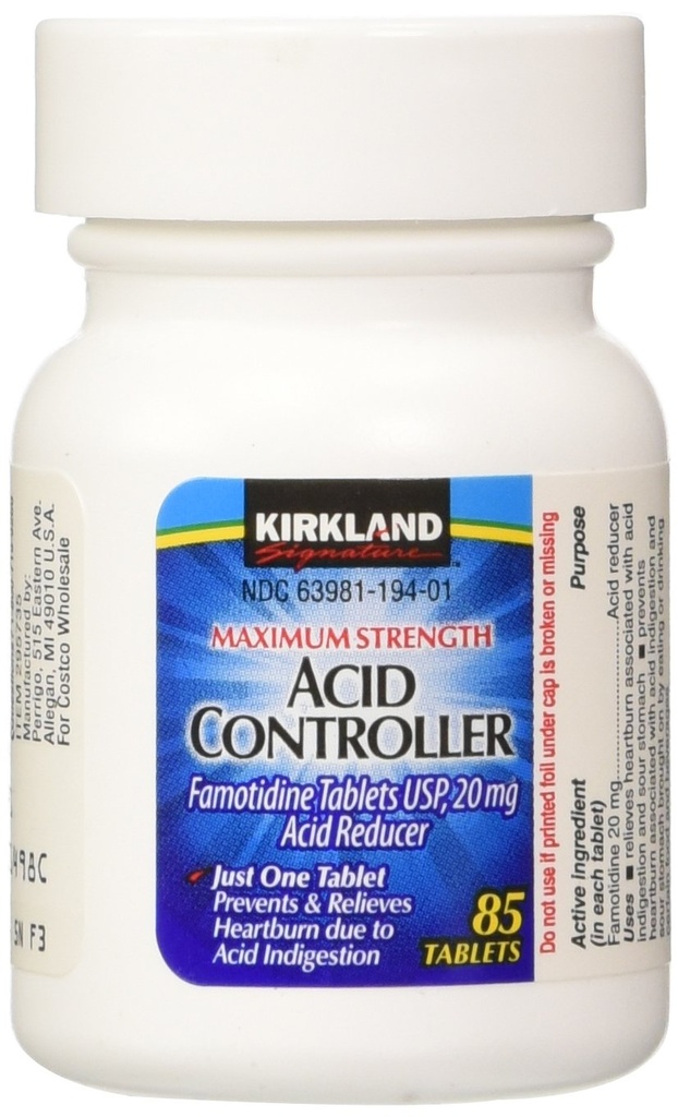 Kirkland Signature Maximum Strength Acid Controller, Famotidine Tablets USP, 20 mg, 85-Count (Pack of 2)