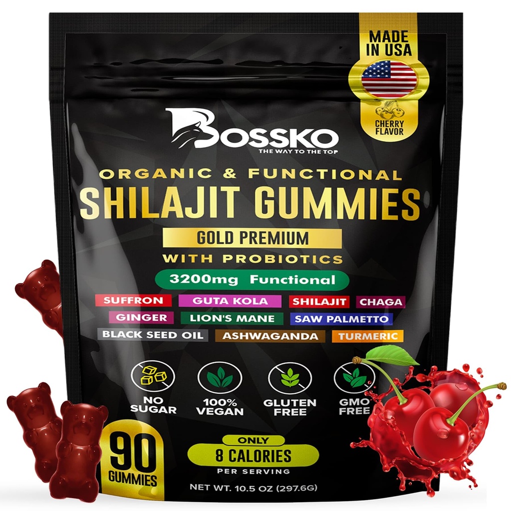 3200 MG Pure Himalayan Shilajit Gummies Organisch für Männer & Frauen mit Probiotika & Magnesium Ashwagnadha Chaga Turmeric Fulvic Acid 105+ Trace Minerals I Vegan Non-GMO I Lab Tested I 90 Count