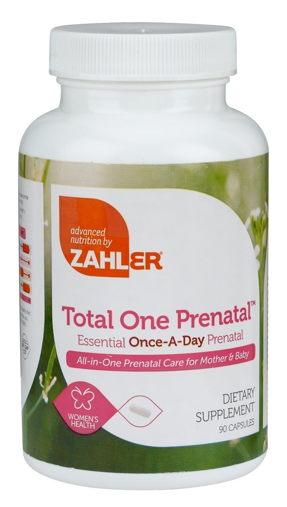 Zahler - Total One Vitamines prénatales pour les femmes (90 comte) Vitamines prénatales quotidiennes avec acide folique, fer, zinc et 19 autres vitamines et minéraux essentiels - Kosher Pre Natal Multivitamine Capsules