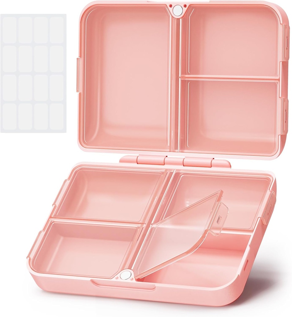 AUVON Daily Pill Organizer Fit with Your Purse or Pocket, Compact Travel Pill Box Case with Slim pliing Design and Long-lasting Hinges to Hold Vitamine, Fish Oil, Supplement or Bijouterie(Pink)