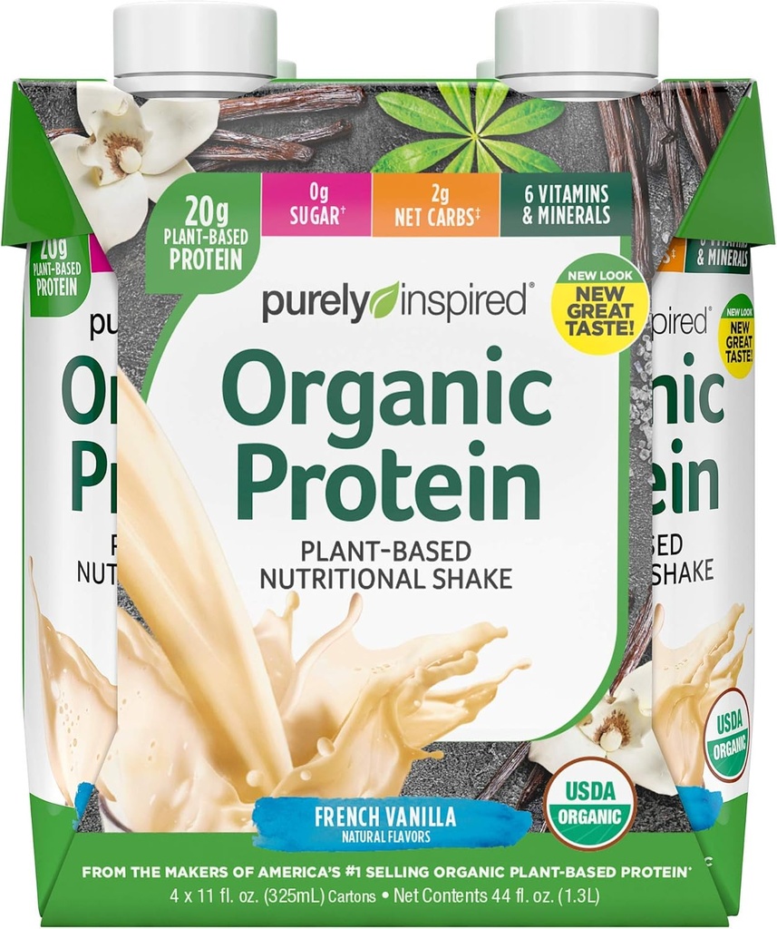 Protein Shakes Ready to Drink | Purely Inspired Organic Protein Shake | 20g pflanzliches Protein | Organic Protein Drink | Sports Nutrition RTD | French Vanilla, 11 fl. oz (Pack von 4)