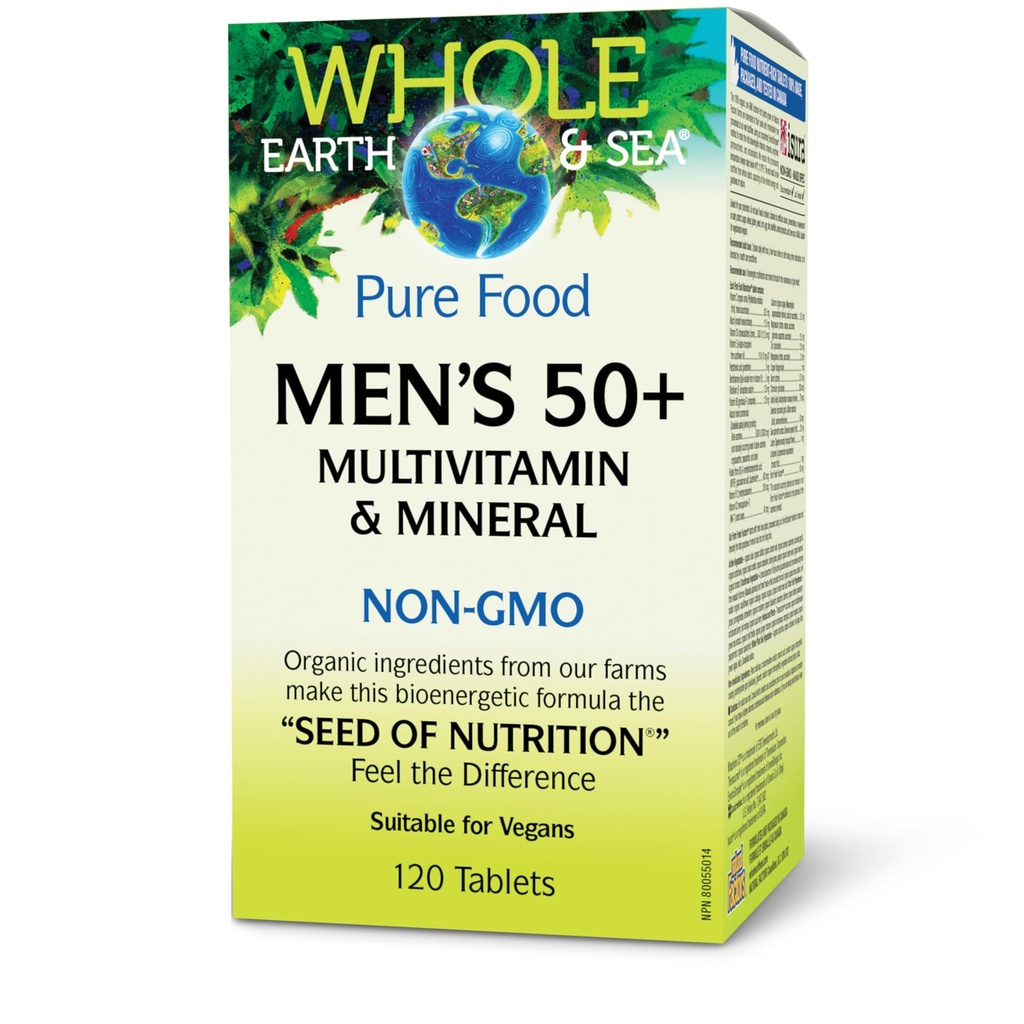 Natürliche Faktoren Ganze Erde und Meer Männer 50+ Multivitamin & Mineral - Tägliche Ernährungsunterstützung Multivitamin - Unterstützt Gehirn Gesundheit & Immunsystem Funktion - Vegan - 120 Tabletten (60 Servierungen)