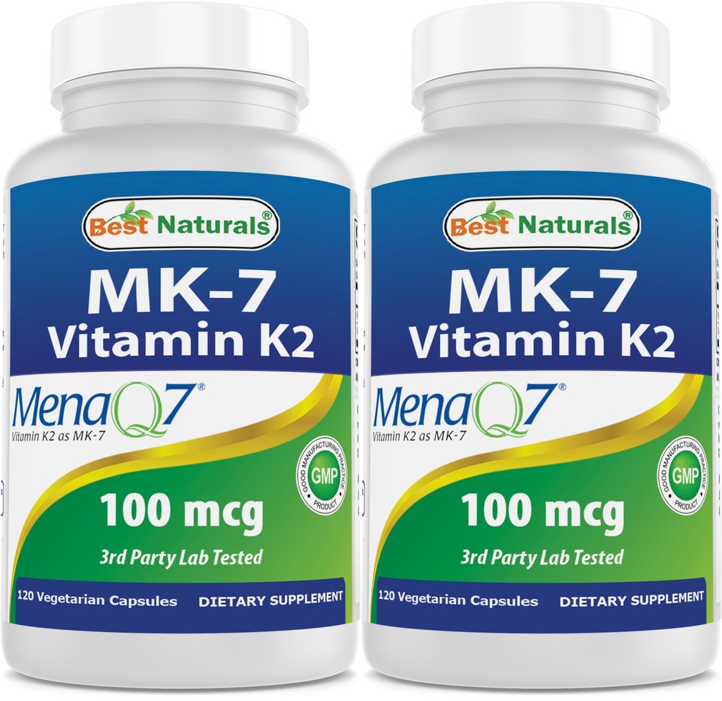 Best Naturals MK-7 Vitamin K2 100 mcg 120 Vegetranian Capsules (Pack of 2).