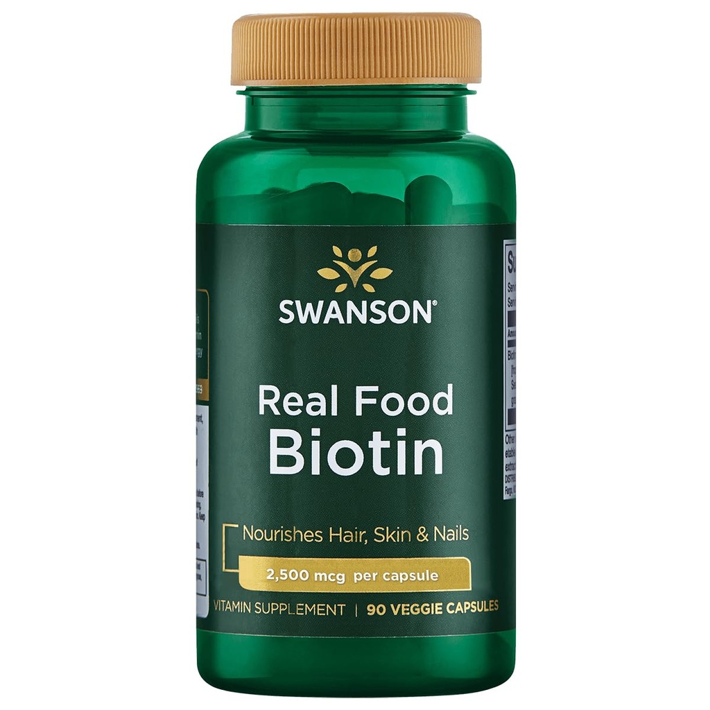 Swanson Real Food Biotin Vitamin B-7 Hair Skin Nail Metabolism Gesundheit von Bio Hummingbird Tree Extract Vegan Gluten-Free Non-GMO B7 5000 mcg 90 Veggie Kapseln (Kaps)