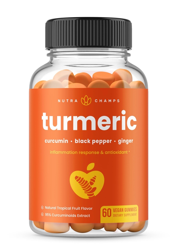 NutraChamps Turmeric Gummies für Erwachsene & Kinder mit Ginger & Black Pfeffer Extrakt, 95% Curcuminoids, Vegan Natural Curcumin Joint Support Supplement, Tumeric Gummy Supplements