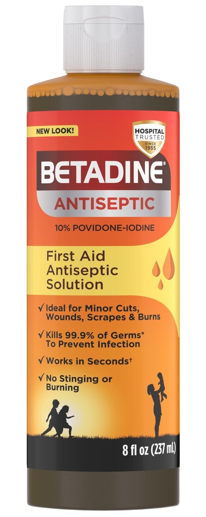 Betadine Antiseptic First Aid Solution, Povidone-iodine 10%, Infektionsschutz, Tötet Germs in Minor Cuts Scrapes And Burns, No Sting Promise, No Alkohol oder Hydrogen Peroxid, 8 FL OZ