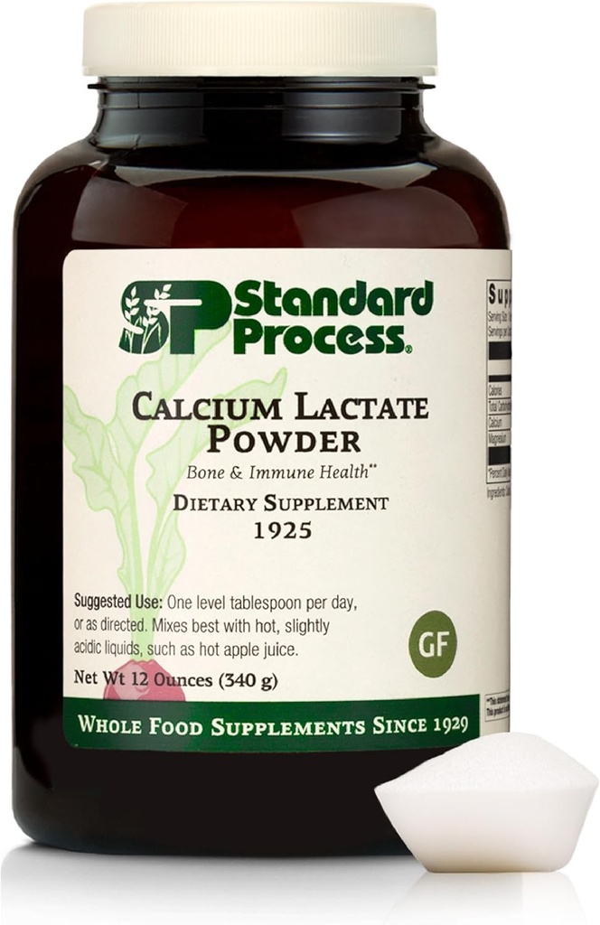 Standard-Prozess - Calcium Lactate Powder - Knochengesundheit & Immununterstützung - Calcium-Magnesium-Ergänzung für Knochenstärke & Blut Gesundheit - Non-Dairy, Non-Soy & Gluten-Free - 12 oz