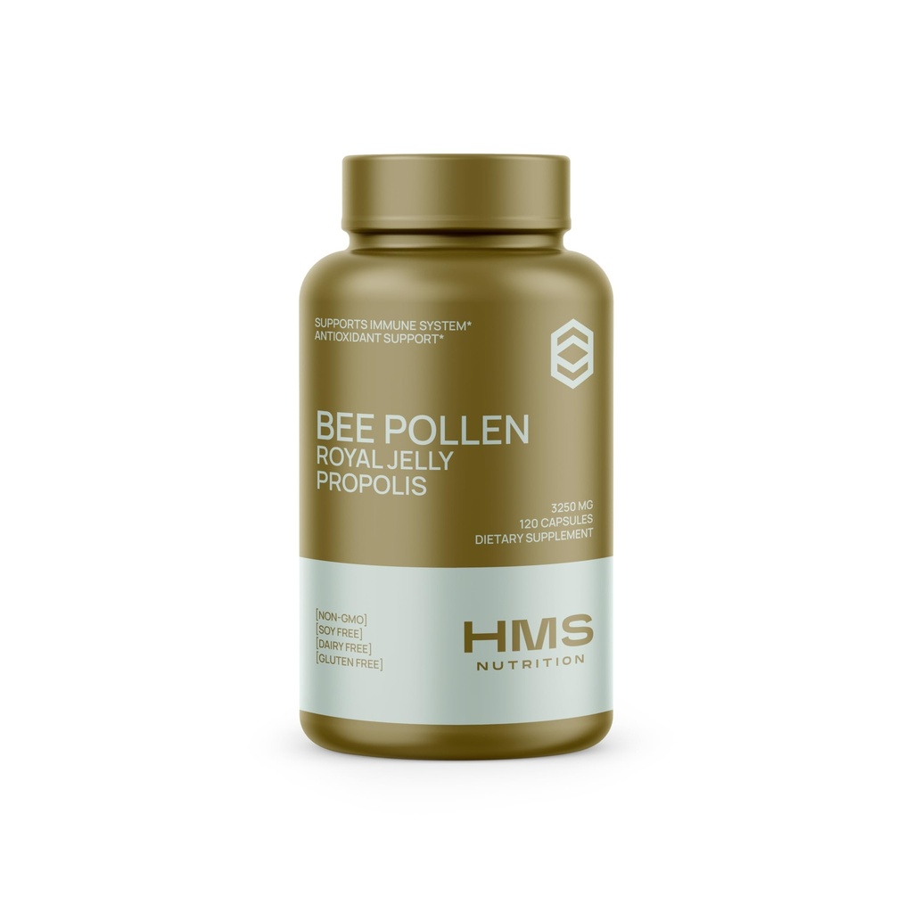 Supplément alimentaire quotidien Premium Bee Pollen - Comprend Propolis & Royal Jelly - 3250mg Non-OGM, 120 capsules végétariennes - 30 jours d'approvisionnement
