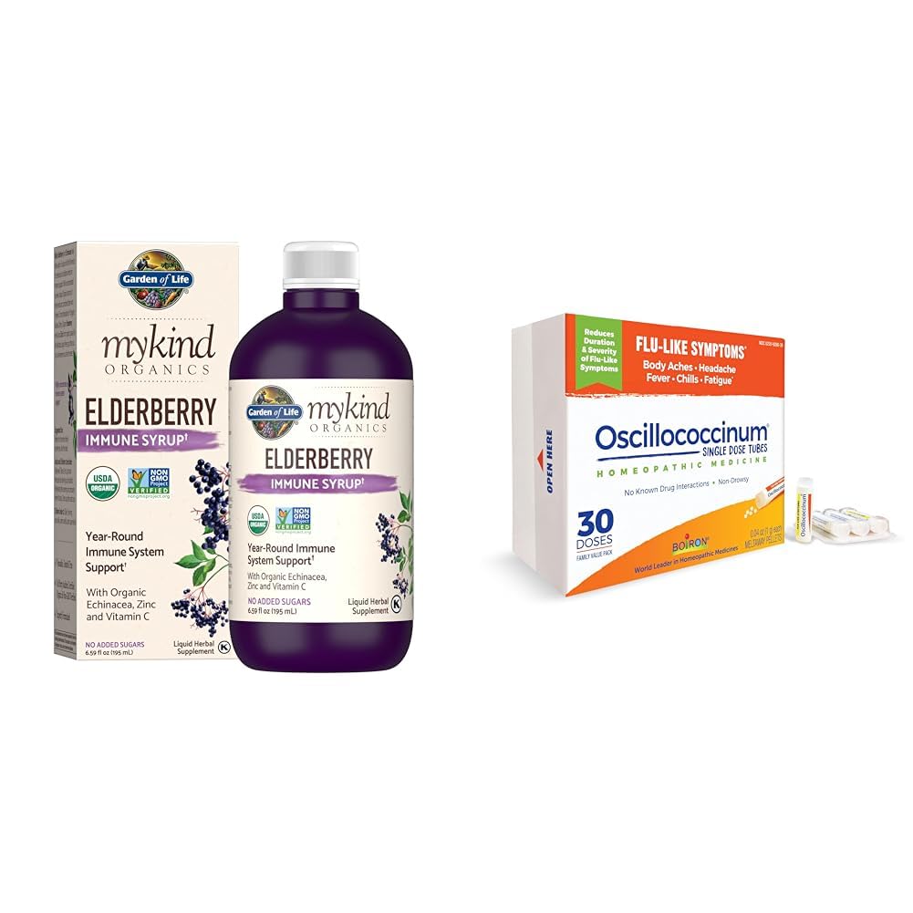 Garden of Life Organics Plant-Based Elderberry Immune Sirop 6,59 fl oz (195 Ml) & Boiron Oscillocicinum pour soulager des symptômes de grippe comme les douleurs corporelles